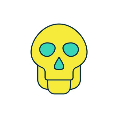 Beyaz arka planda izole edilmiş Skull simgesi dolduruldu. Mutlu Cadılar Bayramı Partisi. Vektör