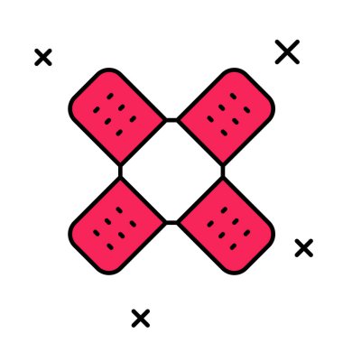 Beyaz arkaplanda izole edilmiş çapraz sargı sıvası simgesi. Tıbbi alçı, yapıştırıcı bandaj, esnek kumaş bandajı. Vektör