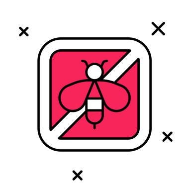 Ana hatlar dolduruldu. Beyaz arkaplan üzerindeki Stop arı simgesi izole edildi. Tatlı doğal yemek. Bal arısı ya da kanat sembollü apis. Uçan böcek. Vektör