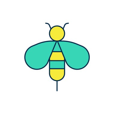 Doldurulmuş Bee simgesi beyaz arkaplanda izole edildi. Tatlı doğal yemek. Bal arısı ya da kanat sembollü apis. Uçan böcek. Vektör