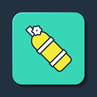 Doldurulmuş Aqualung simgesi mavi arkaplanda izole edildi. Dalgıçlar için oksijen tüpü. Dalış ekipmanları. Olağanüstü bir spor. Su altı ekipmanları. Turkuaz kare düğme. Vektör