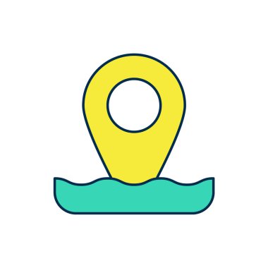 Beyaz arka planda izole edilmiş ana hatlı konum balıkçılık ikonu. Balıkçılık yeri. Vektör