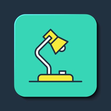 Doldurulmuş Tablo lambası simgesi mavi arkaplanda izole edildi. Turkuaz kare düğme. Vektör