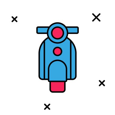 Beyaz arkaplanda izole edilmiş ana hatlı Scooter simgesi. Vektör