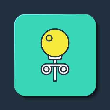 Doldurulmuş çivili küpe simgesi mavi arkaplanda izole edildi. Mücevher aksesuarları. Turkuaz kare düğme. Vektör