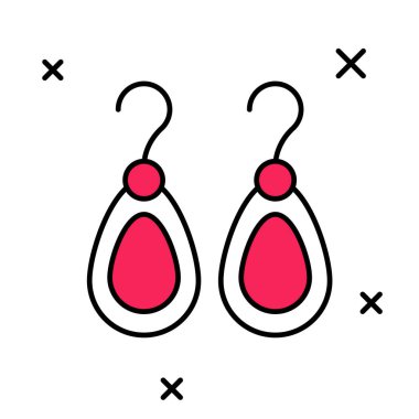 Doldurulmuş ana hatlı küpe simgesi beyaz arkaplanda izole edilmiş. Mücevher aksesuarları. Vektör