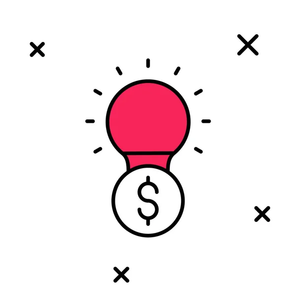 Gevulde omtrek Lamp met dollarsymbool pictogram geïsoleerd op witte achtergrond. Geld maken ideeën. Fintech innovatieconcept. Vector — Stockvector