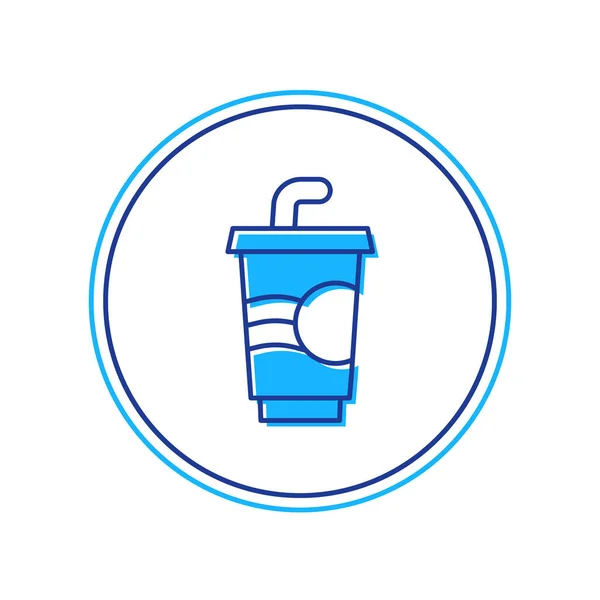 Esquema relleno Vidrio de papel con paja para beber e icono de agua aislado sobre fondo blanco. Un vaso de refresco. Símbolo de bebida fría fresca. Vector — Vector de stock