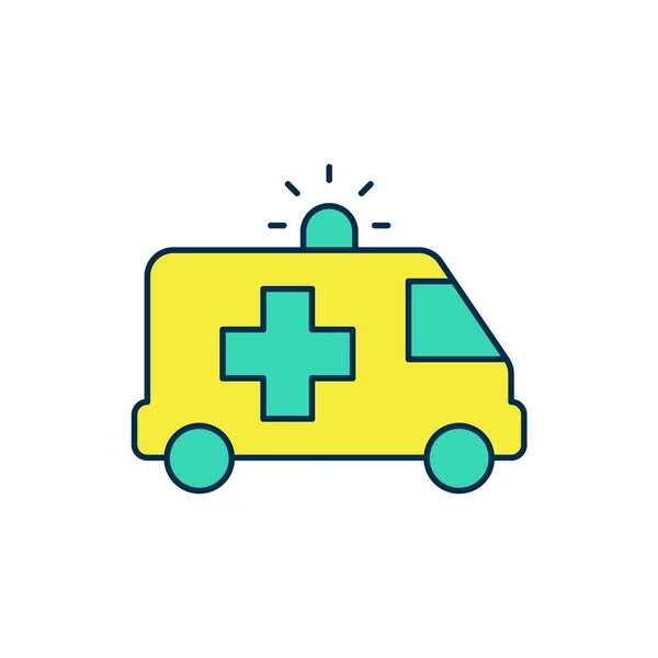 Filled outline Ambulance and emergency car icon isolated on white background. Ambulance vehicle medical evacuation. Vector — Stock Vector