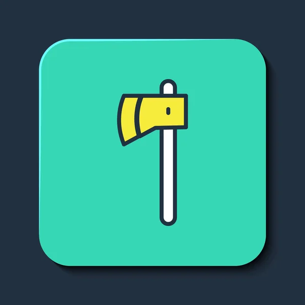 Filled outline Wooden axe icon isolated on blue background. Lumberjack axe. Turquoise square button. Vector — 图库矢量图片
