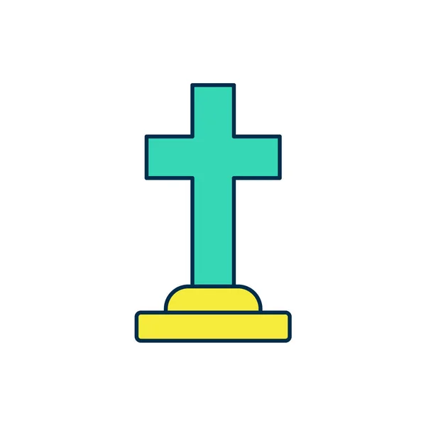 Filled outline Tombstone with cross icon isolated on white background. Grave icon. Happy Halloween party. Vector — 图库矢量图片