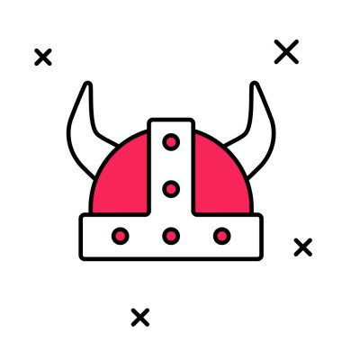 Beyaz arka planda izole edilmiş boynuzlu kask ikonu ile çizilmiş Viking. Vektör