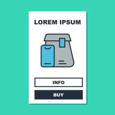 Çevrimiçi sipariş ve fast food dağıtım ikonu turkuaz arka planda izole edildi. Vektör