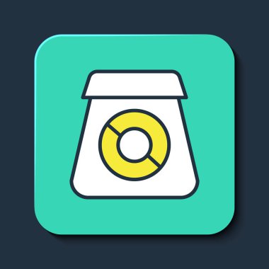 Çevrimiçi sipariş ve fast food dağıtım ikonu mavi arka planda izole edildi. Turkuaz kare düğme. Vektör