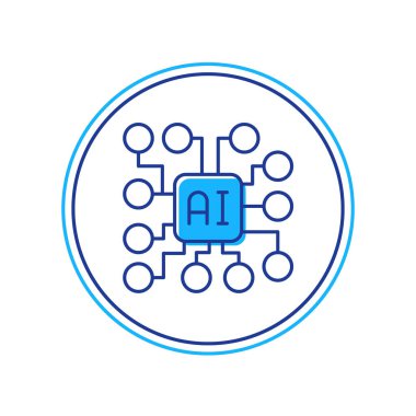 Doldurulmuş Nöral Ağ simgesi beyaz arkaplanda izole edildi. Yapay zeka yapay zekası. Vektör