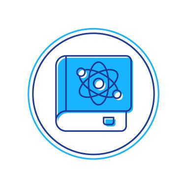 Beyaz arka planda izole edilmiş fizik ikonu hakkında ana hatlarıyla dolu bir kitap. Vektör