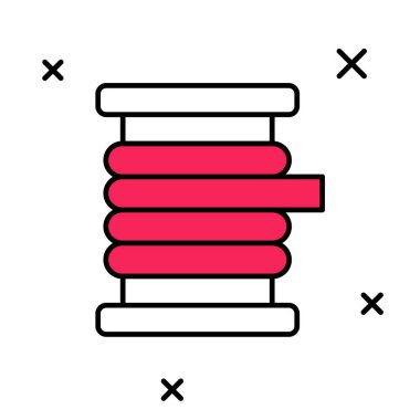 Beyaz arkaplanda izole edilmiş makara ya da davul ikonu üzerinde kablo elektrik kablosu doldurulmuş. Vektör