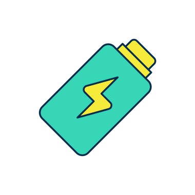 Doldurulmuş Batarya şarj seviyesi göstergesi simgesi beyaz arkaplanda izole edildi. Vektör