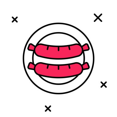 Doldurulmuş ana hatlı Sosis simgesi beyaz arkaplanda izole edildi. Izgara sosis ve aroma işareti. Vektör