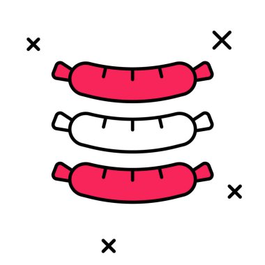 Doldurulmuş ana hatlı Sosis simgesi beyaz arkaplanda izole edildi. Izgara sosis ve aroma işareti. Vektör