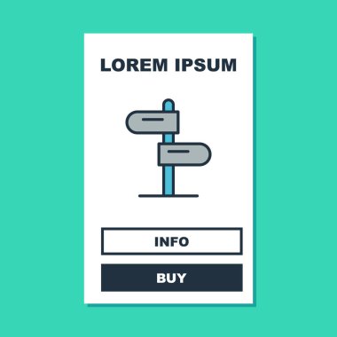 Ana hatlı trafik levhası. İşaret direği simgesi turkuaz arkaplanda izole edildi. İşaretçi sembolü. İzole sokak bilgi levhası. Yön tabelası. Vektör