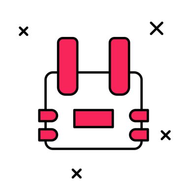 Beyaz arka planda izole edilmiş kurşun ikonundan korunmak için kurşun geçirmez yelek. Vücut zırhı işareti. Askeri kıyafetler. Vektör