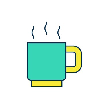 Doldurulmuş kahve fincanı simgesi beyaz arkaplanda izole. Çay fincanı. Sıcak içecek kahvesi. Vektör