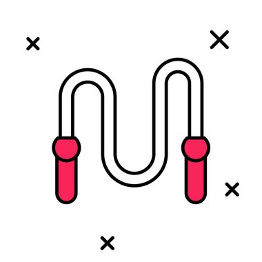 Beyaz arkaplanda izole edilmiş ana hatlı atlama ipi simgesi. İp atlıyorum. Spor malzemeleri. Vektör