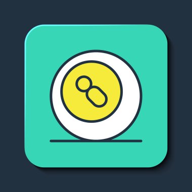 Mavi arka planda 8 numaralı ikon izole edilmiş bilardo bilardo topu. Turkuaz kare düğme. Vektör