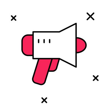 Doldurulmuş ana hatlı Megafon simgesi beyaz arkaplanda izole edildi. Sözcü işareti. Vektör