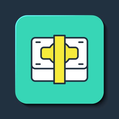 Doldurulmuş kağıt yığınları para para ikonu mavi arka planda izole. Para desteleri. Para birimi. Turkuaz kare düğme. Vektör