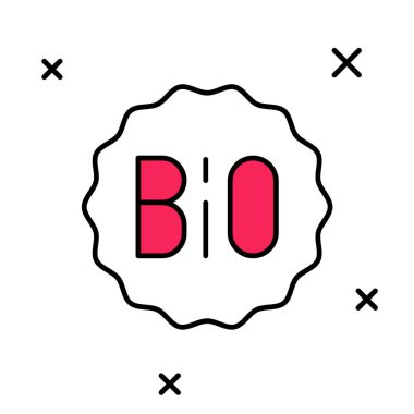 Afiş, etiket, etiket, biyoyeşil sağlıklı yiyecek ikonu için beyaz arka planda izole edilmiş logo. Organik ürün. Sağlıklı yemek etiketi. Vektör