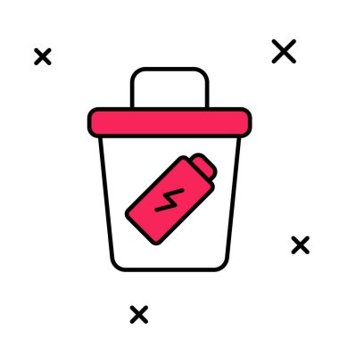 Doldurulmuş çöp kutusu simgesi beyaz arkaplanda izole edildi. Çöp kutusu tabelası. Sepet simgesini geri dönüştür. Ofis çöpü ikonu. Vektör