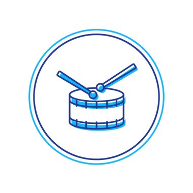 Ana hatlarıyla doldurulmuş davul bageti simgesi beyaz arkaplanda izole edilmiş. Müzik işareti. Müzik aleti sembolü. Vektör