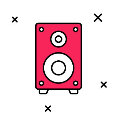 Doldurulmuş Stereo hoparlör simgesi beyaz arkaplanda izole edildi. Ses sistemi hoparlörleri. Müzik ikonu. Müzikal sütun hoparlörü. Vektör