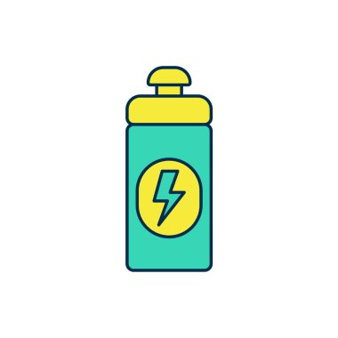 Beyaz arkaplanda izole edilmiş ana hatlı fitness karıştırıcı simgesi. Su ve protein kokteylleri için kapaklı spor karıştırıcı şişesi. Vektör