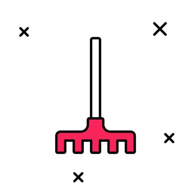 Doldurulmuş bahçe tırmığı simgesi beyaz arkaplanda izole edildi. Bahçecilik, tarım, çiftçilik aleti. Toprak işçisi. Temizlik ekipmanları. Vektör