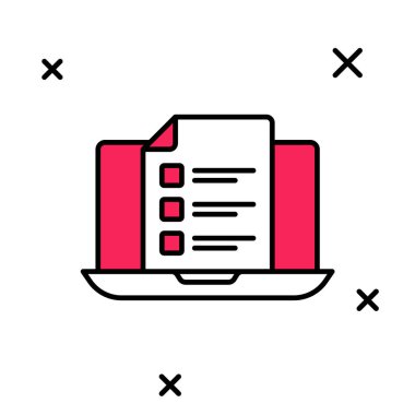 Doldurulmuş Çevrimiçi Sınav, Test, Araştırma veya Kontrol Listesi simgesi beyaz arkaplanda izole edildi. Sınav listesi. E-eğitim konsepti. Vektör