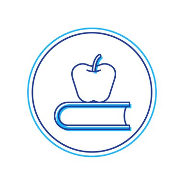 Beyaz arkaplanda izole edilmiş elma simgesiyle ana hatlarıyla dolu bir kitap. Vektör