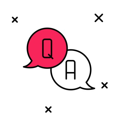 Beyaz arkaplanda izole edilmiş Soru ve Yanıt simgesiyle konuşma baloncukları dolduruldu. Q ve A sembolü. SSS işareti. Konuşma balonu ve çizelgesi. Vektör