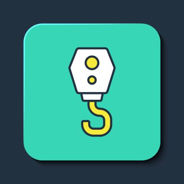 Mavi arka planda izole edilmiş Crane kancası ikonu. Endüstriyel kanca ikonu. Turkuaz kare düğme. Vektör