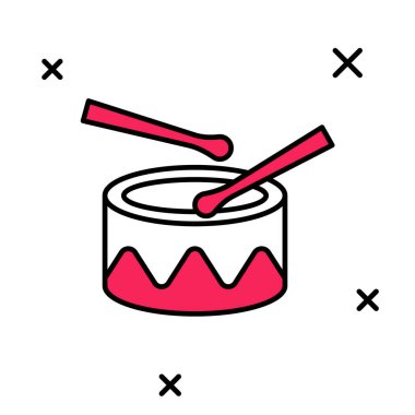 Ana hatlarıyla doldurulmuş davul bageti simgesi beyaz arkaplanda izole edilmiş. Müzik işareti. Müzik aleti sembolü. Vektör