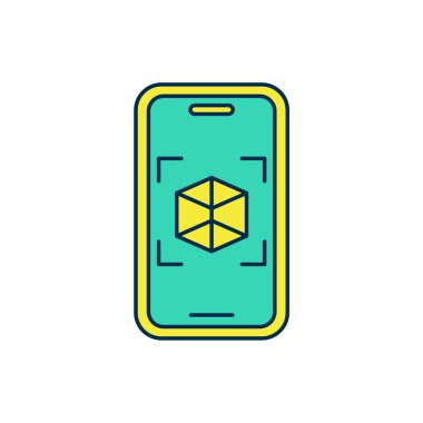 Doldurulmuş 3d model simgesi beyaz arkaplanda izole edildi. Artırılmış gerçeklik mi yoksa sanal gerçeklik mi? Vektör