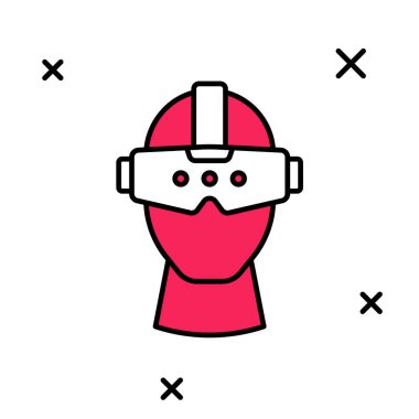 Doldurulmuş Sanal gerçeklik gözlüğü simgesi beyaz arkaplanda izole edilmiş. Stereoskopik 3D VR maskesi. Optik baş monte edildi. Vektör