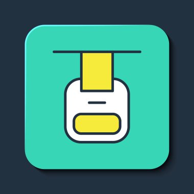 Doldurulmuş ana hat kablo araba simgesi mavi arkaplanda izole edildi. Füniküler işaret. Turkuaz kare düğme. Vektör