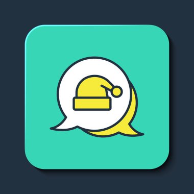 Mavi arka planda izole edilmiş Noel Baba şapkası ikonu. Mutlu Noeller ve mutlu yıllar. Turkuaz kare düğme. Vektör