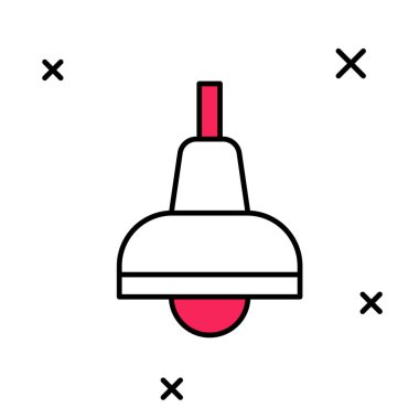 Doldurulmuş lamba asma simgesi beyaz arkaplanda izole edildi. Tavan lambası ampulü. Vektör