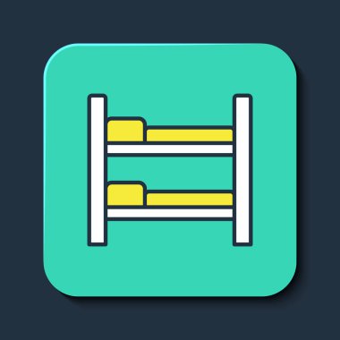 Doldurulmuş Ranza yatak simgesi mavi arkaplanda izole edildi. Turkuaz kare düğme. Vektör