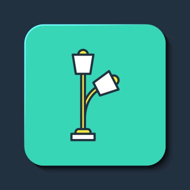 Doldurulmuş döşeme lambası simgesi mavi arkaplanda izole edildi. Turkuaz kare düğme. Vektör