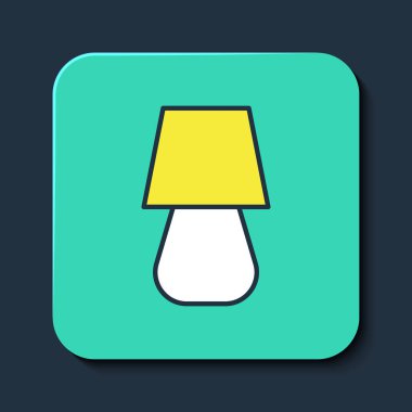 Doldurulmuş Tablo lambası simgesi mavi arkaplanda izole edildi. Turkuaz kare düğme. Vektör